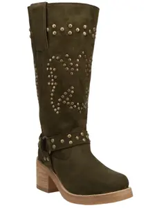 Dingo Women's Women'S Troubadour Studded Tall Fashion Boot Round Toe - Di2291-Olv