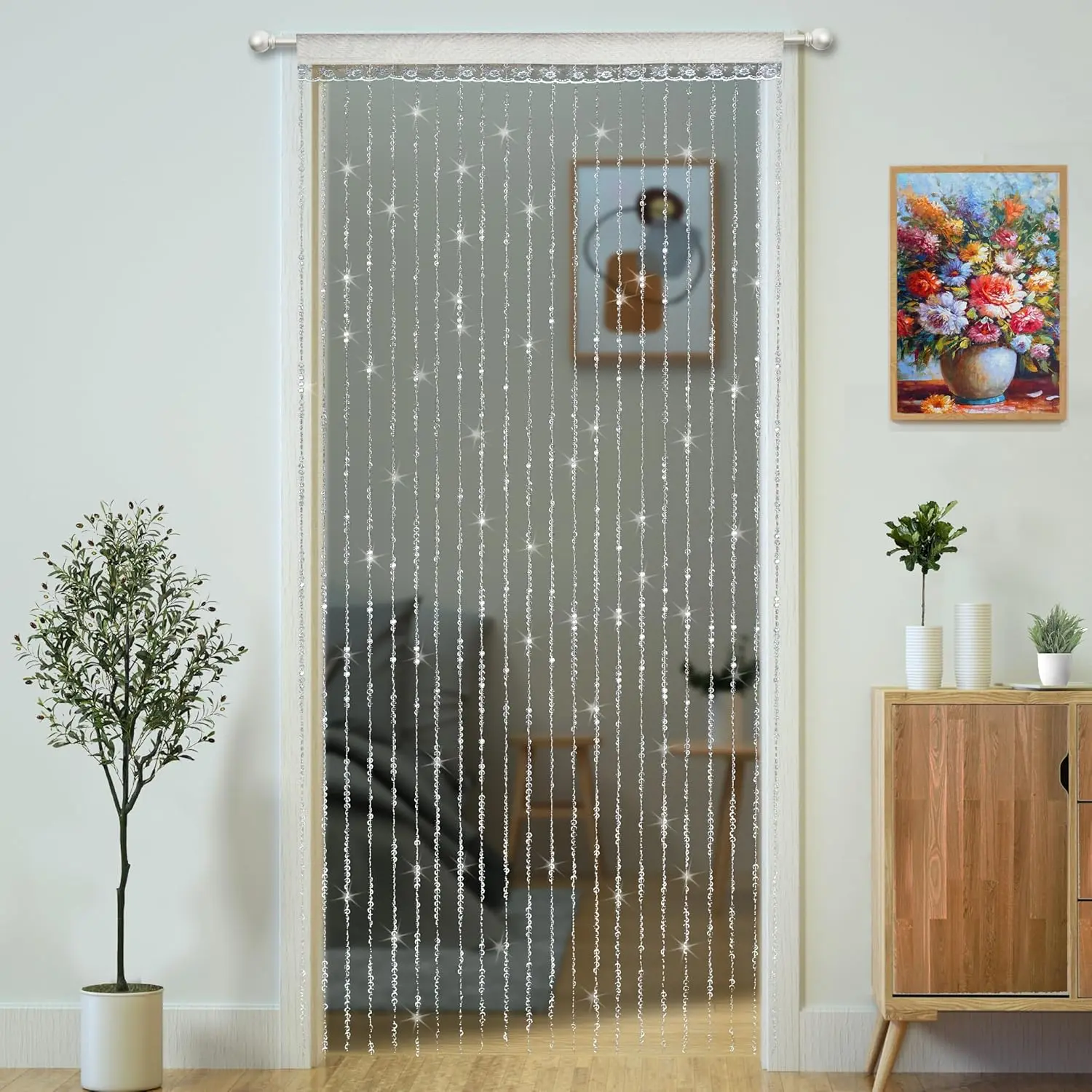 Crystal Beaded Curtain Door Curtains Room Divider Hanging Diamond Acrylic Beads for Doorway Hippie Closet Bedroom Wall Window Backdrop Decor