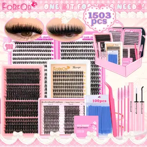 1503PCS Lash Cluster Extensions Gift Set Eyelash Extension |30D 40D 60D 80D 100D  Natural Full Set + 120D Extra Volume | Soft & Lightweight | With Glue, Tweezers & Brush | Easy DIY | Salon Look at Home | Long-Lasting Glam Effec Eyelash Extensions Kit