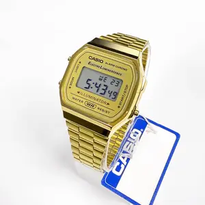 A168WG-9W Digital Watch with Alarm Chrono and Water Resist Features Gold-Tone Stainless Steel Band