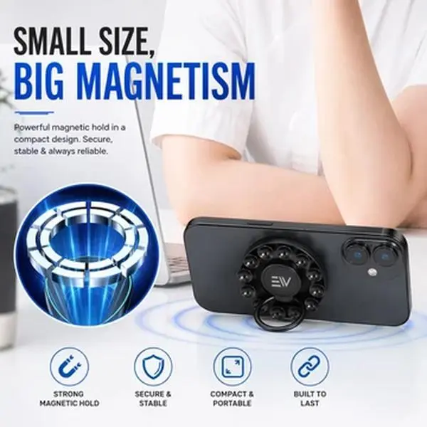 Electro Magnetic Phone Grip Ring Holder with 360° Rotating Stand MagSafe Compatible Phone Grip | Foldable Ring Stand | Universal Magnetic Phone Holder