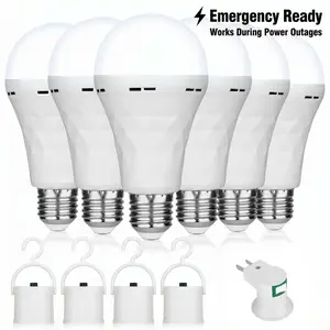 4 Pack Emergency Rechargeable Light Bulb with Hook, 1500mAh LED Power Outage Bulb, 12W 60W Equivalent Camping Light for Home Hurricane Backup