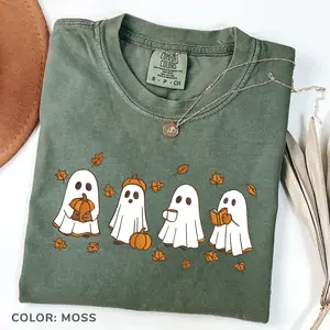 Comfort Colors Spooky Fall Tshirt, Vintage Halloween Pumpkin Spooky Season Tee, Ghost And Pumpkin T-shirt, Halloween Gifts