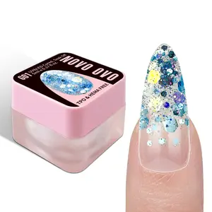 NOVO OVO Chunky Glitter Gel Nail Polish, G01 Oceanic Mist (Blue Holographic Sequins) TPO & HEMA Free, High-Density Sparkle Confetti Varnish, Reflective Soak Off UV LED Manicure for DIY Nail Art 5ml summerwins