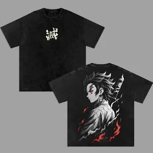 Retro Limited Tanjiro T-Shirt - Demon Slayer Infinity Castle Arc Anime Graphic Tee Oversized Acid Washed Lightweight Cotton Men Shirts Anime Streetwear Casual Menswear Gift for Anime Fans Demon Slayer Merch