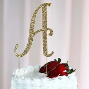 Rhinestone Cake Toppers 4.5" Gold Monogram Letter and Number Design - Stylish Event Cake Decorations