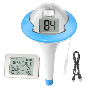 Rechargeable wireless pool thermometer floating easy read dual screens big digits water thermometer for swimming pool hot tub hot spring aquarium blue