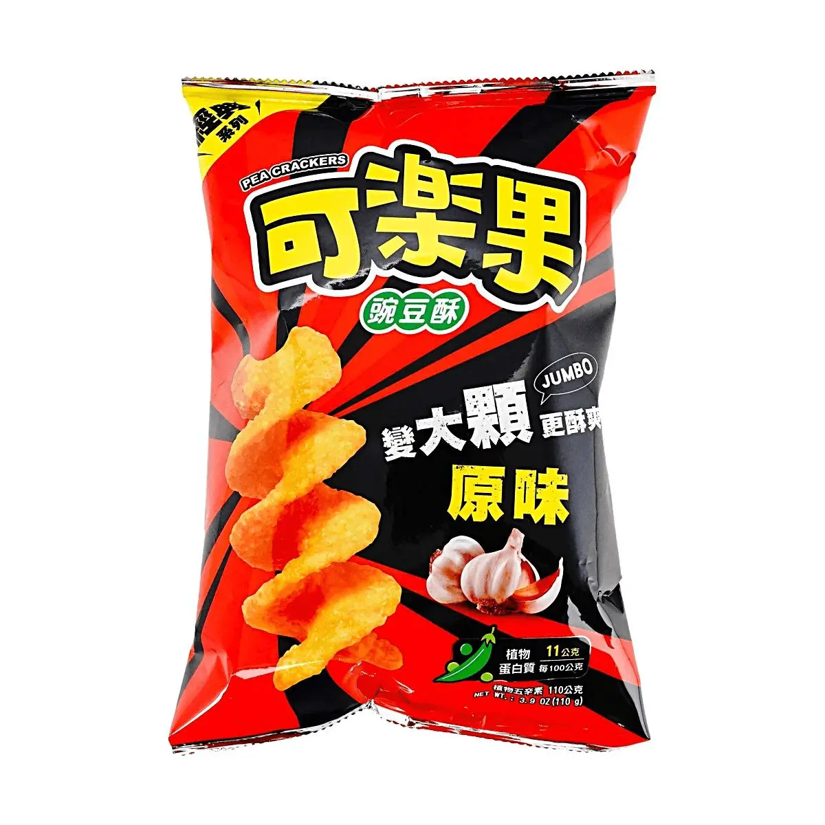LIANHWA Taiwan Kuai Kua Peas Snack Garlic Original Flavor 110g - Crispy & Crunchy Puffed Pea Chips for Binge Watching & Snacking