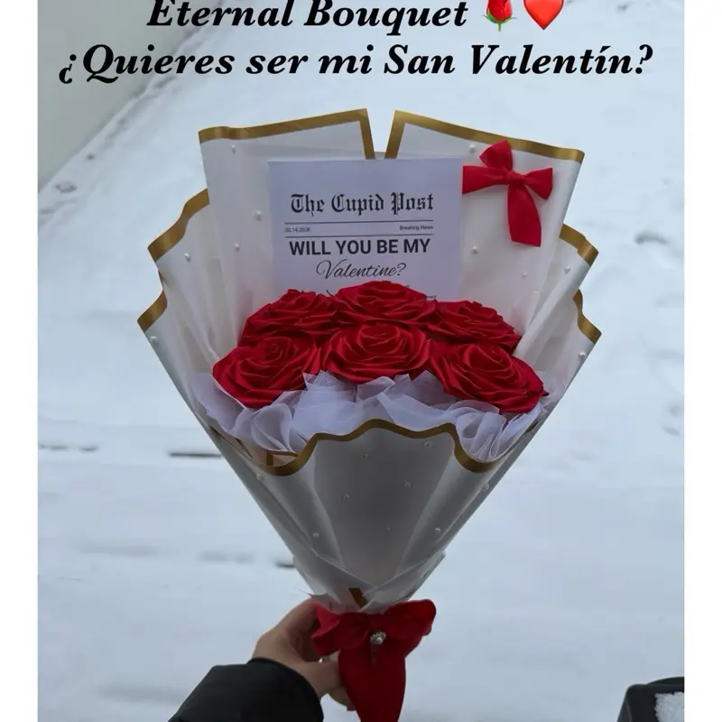 Eternal Bouquet - Will You Be My Valentine? - Red Roses with Red Bow - Romantic Gift for Valentine's Day