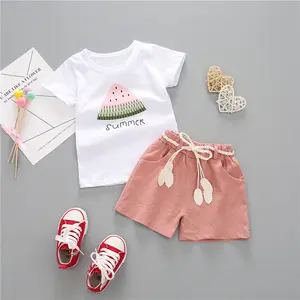 Toddler Baby Girls Clothes Watermelon T-shirt + Linen Shorts with Belt Cute Summer Short Set