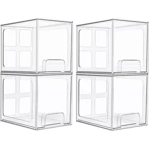 4 Pack Stackable Storage Drawers, 6.6''Tall Acrylic Bathroom Makeup Organizers,Clear Plastic Drawers For Vanity, Undersink, Kitchen Cabinet,Pantry Organization and Storage