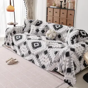 Geometric Ethnic Style Sofa Throw Blanket, Multiple Colors & Sizes Available, Dustproof Decorative Cover for Living Room, Urban Home Use, Washable Sofa Slipcover