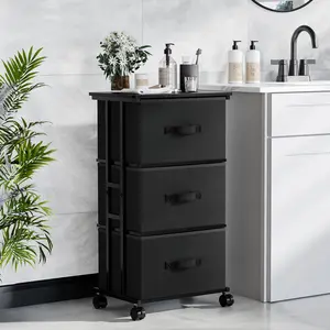 3 Drawer Dresser for Bedroom with Wheels, Storage Cabinet Organizer with Removable Fabric Bins, Sturdy Steel Frame for Living Room, Office, Entryway, Closets