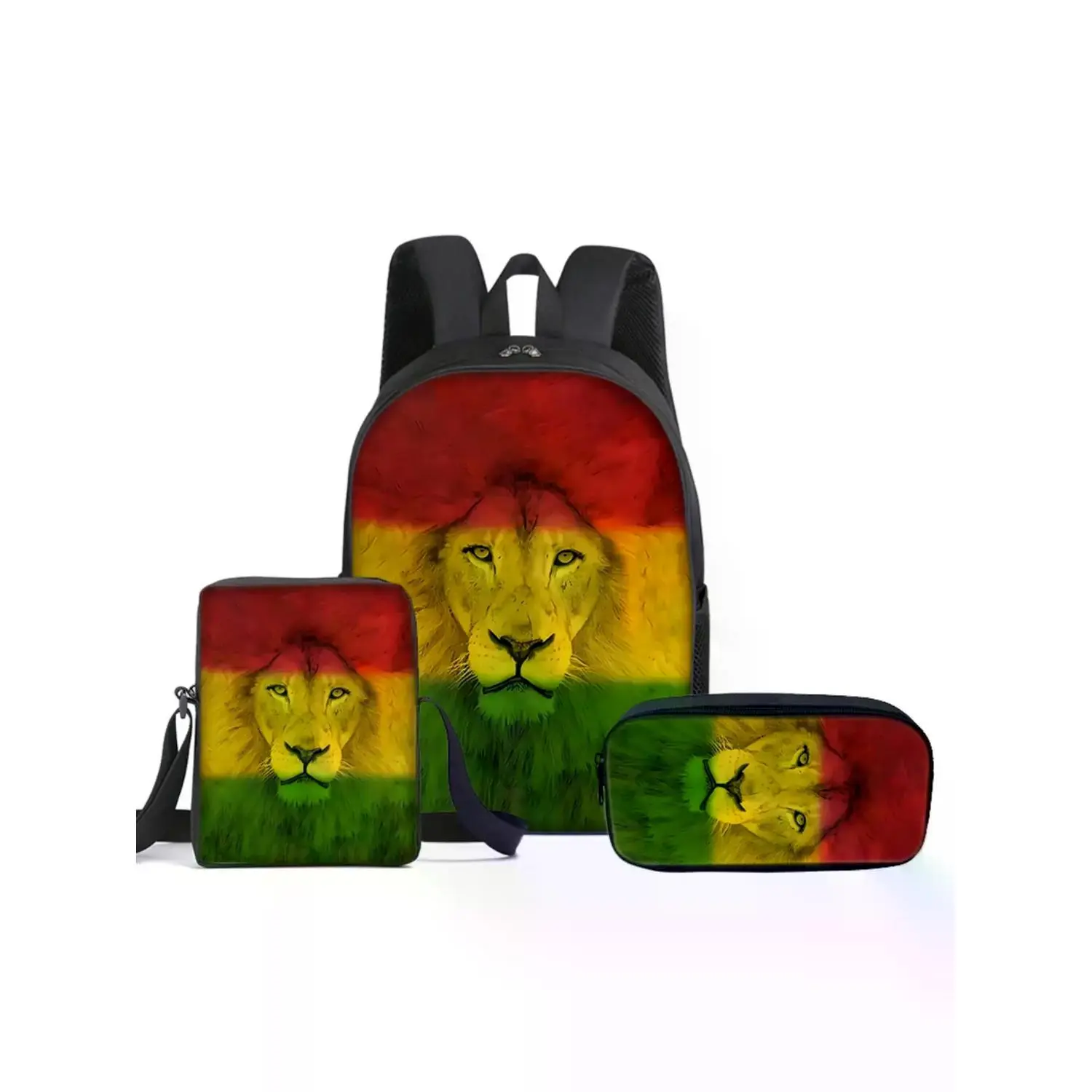 16-Inch 3-Piece Backpack Set, Stylish Daypacks with Lion 2D Pattern Print (Single-Layer Backpack + Mini Crossbody Bag + Single-Layer Pencil Case), Perfect for Outdoor Trips, Daily School Use, Ideal Holiday Gifts for Kids & Friends
