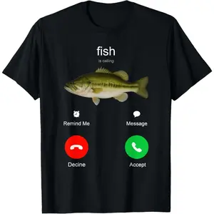 Humorous Bass Fish Calling Anglers TShirt for Fishing Enthusiasts Men Short Sleeve Clothing