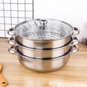 28cm 3-Layer All Stainless Steel Steamer Pot Thickened Multi-Purpose Cookware Induction Cooker Gas Stove Safe for Home Kitchen Cooking Steaming Hot Pot