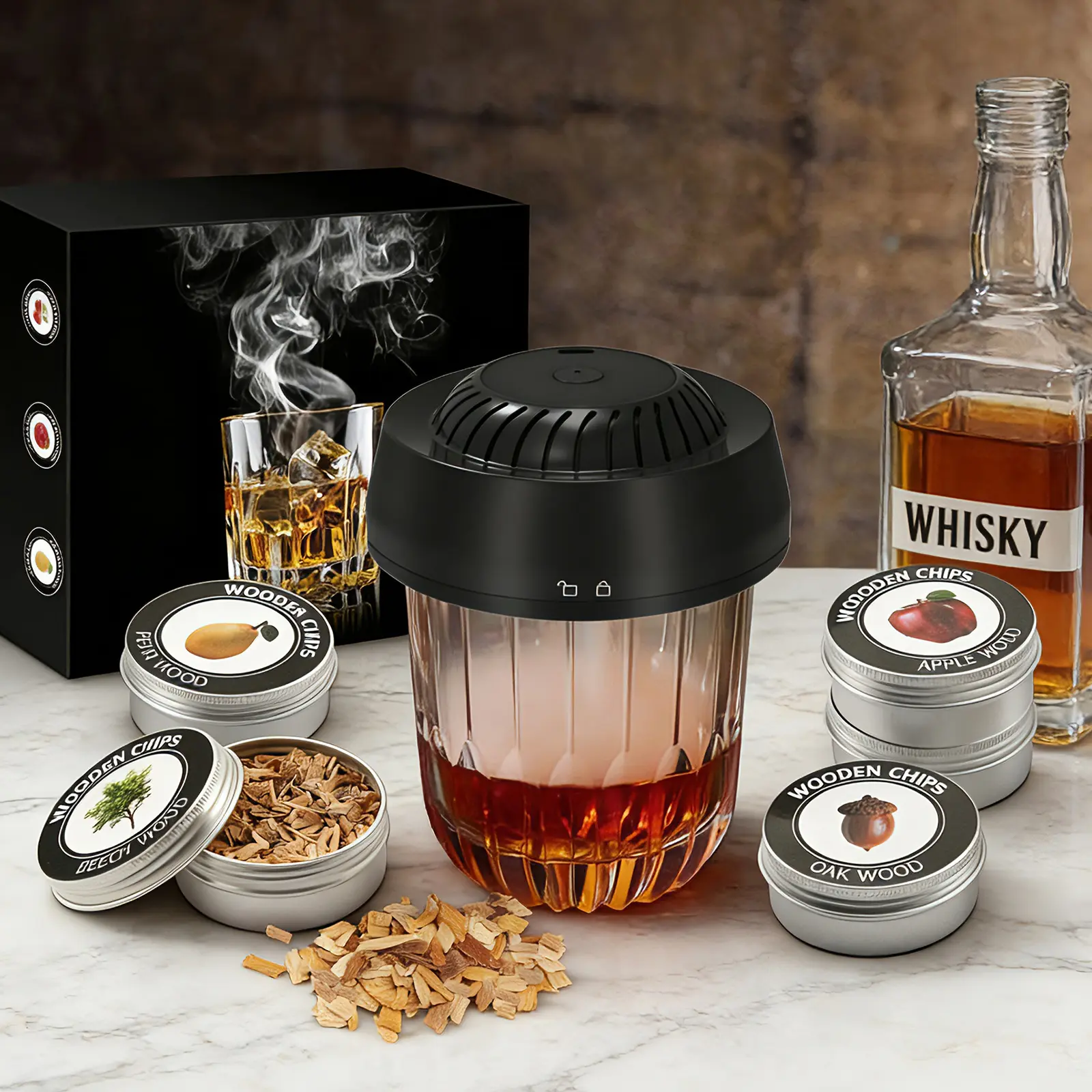 Whimypey Electric Whiskey Smoker Kit – Cocktail Smoker with 6 Wood Chips No Butane Needed Rechargeable Cocktail Smoker Kitwith 6 Wood Chips Unique Birthday Bourbon Gift for Men, Dad, Husband