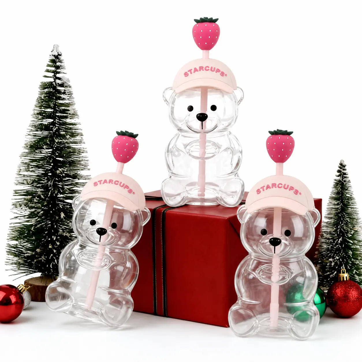 2026 New Cute Beaar Glass Tumbler with Bear Lid & Strawberry Straw, Holiday Teddy Bear Cup，20oz Reusable Aesthetic Teddy Bear Cup for Iced Coffee, Boba Milk Tea, Matcha, Juice, Smoothies & Cold Drinks, Dishwasher Safe