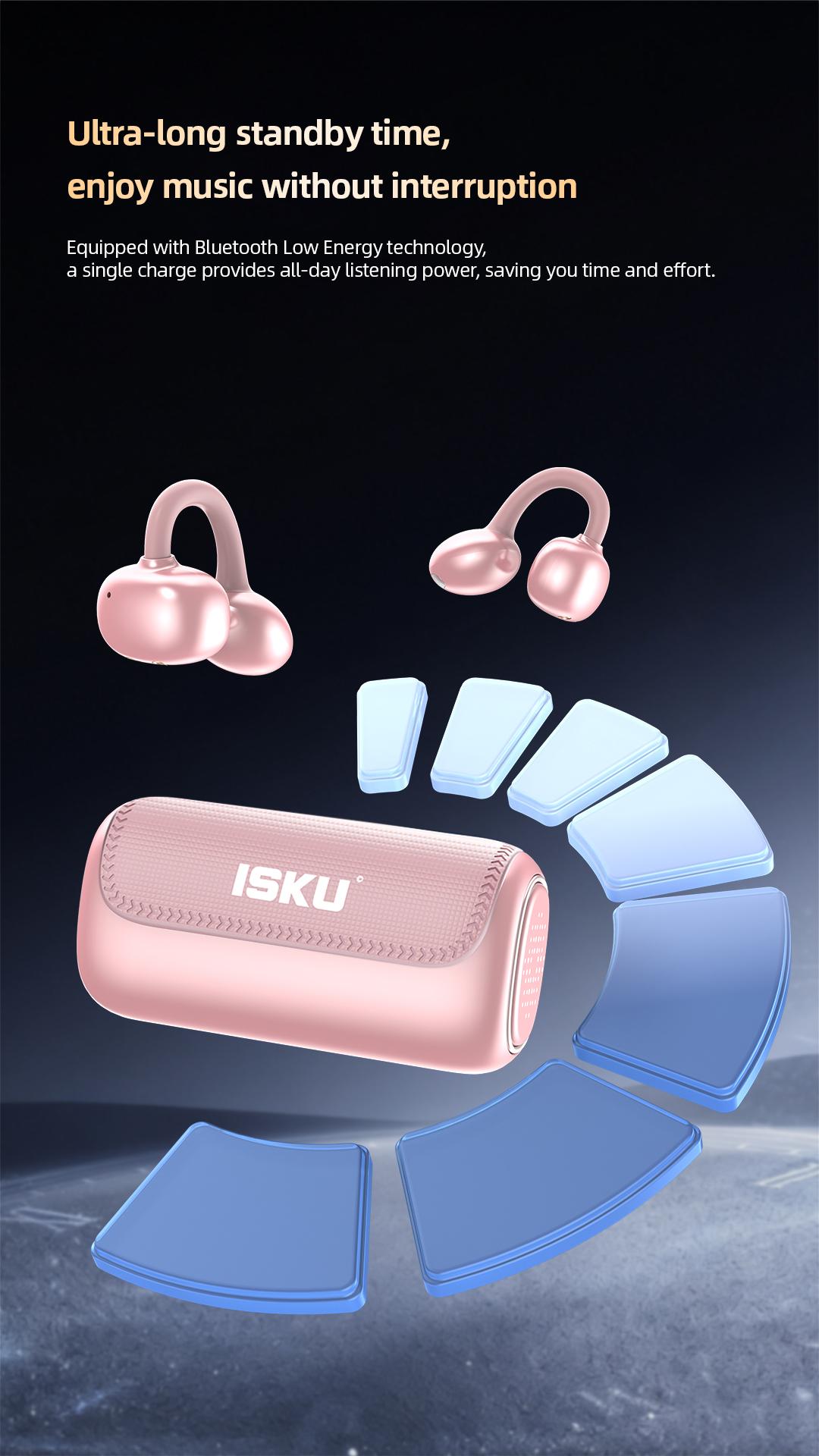 ISKU Clip-On Open Ear Bluetooth Earbuds, Wireless Ear Clip Headphones with Charging Case, Comfortable Secure Fit, Clear Calls, Long Battery Life, Sweat Resistant for Sports, Work, Travel