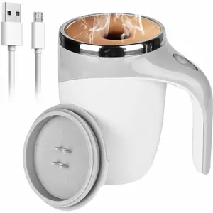 CoffeeCup 380ml Electric Coffee Mug with Lazy Rotating Magnet Design, Stainless Steel, Automatic Stirring,No heating function, Non-Customised Travel Mug