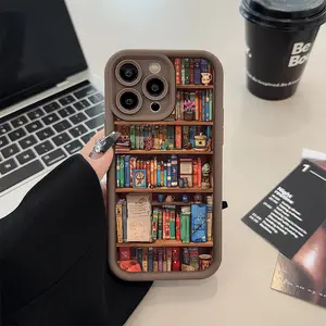 Fashionable Bookshelf Pattern Phone Case , Soft Silicone , Fully Protected and Shockproof For iPhone 16 15 Pro Max 14 16Pro 13 12 11 XSMAX Plus Cover