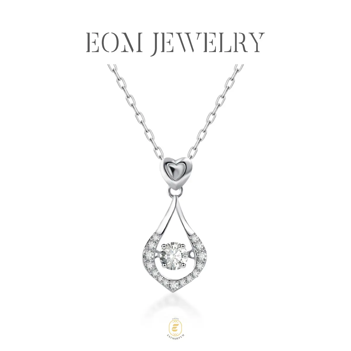 EOM Moissanite Sweetheart Teardrop Pendant Necklace Silver-Plated Valentine's Day Wedding Engagement Anniversary Romantic Elegant Gift Daily Wear