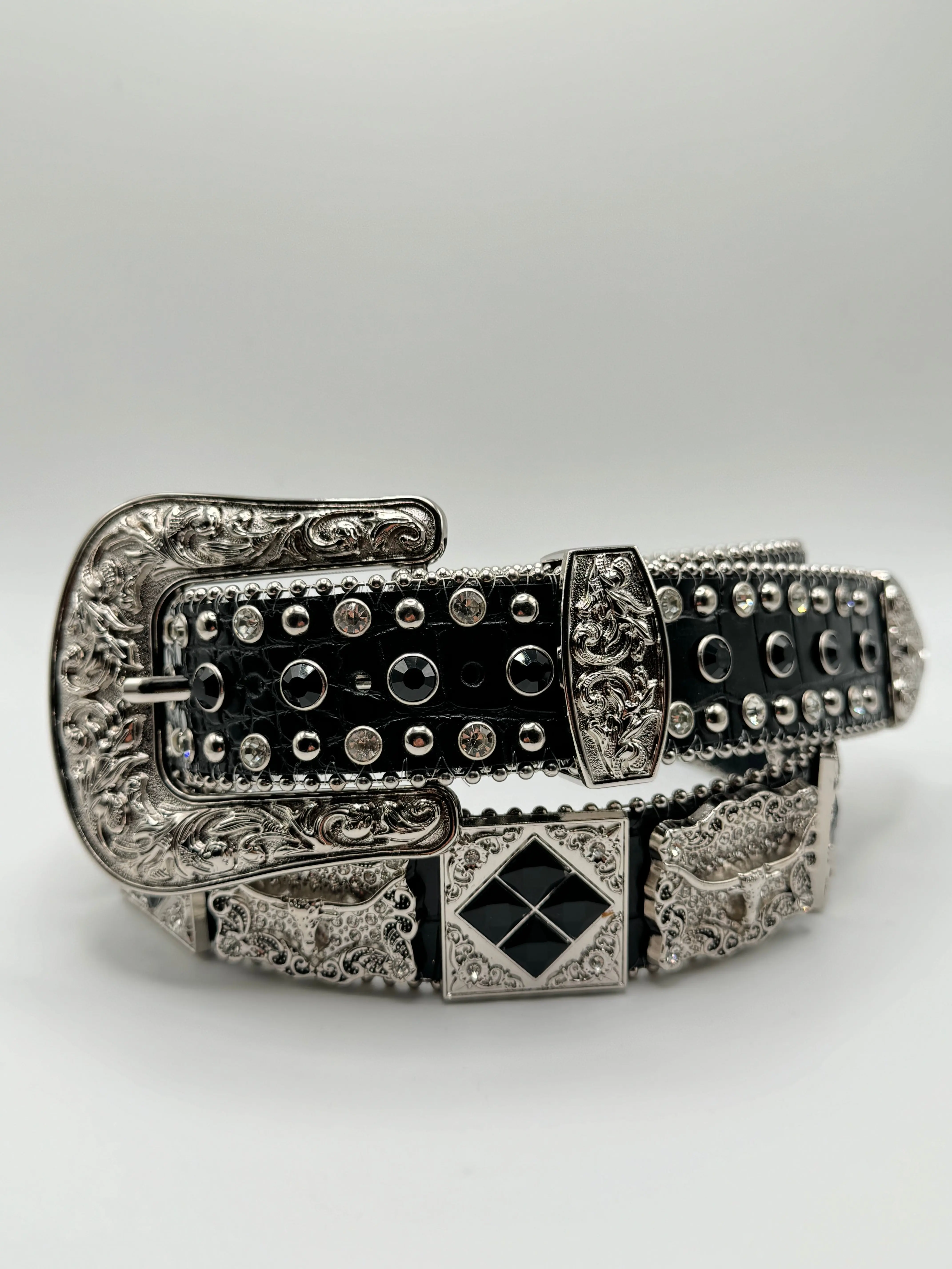 Black Rhinestone belt with conchos