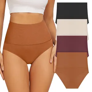 FINETOO 4Pcs Women's  Underwear Smooth Breathable Briefs High Waist Comfort Lingerie Ladies Springtok Stretch Panties Seamless Bridal Womenswear