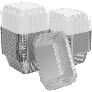 50 Pack 2 lb Rectangular Disposable  Foil Pan 32 oz Take Out  Containers with Clear Plastic Dome , for Catering, Baking, Roasting