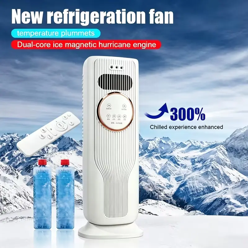 No Expensive AC Needed! 2-in-1 Evaporative Tower Cooler Cooling Humidifying Standing Fan with Remote, 2 Ice Crystal Bottles Multi Quiet Modes Portable Energy Saving Cold Air Fan for Dorm Bedroom Office Small Room