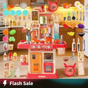 Kids Kitchen Playset 45PCS – Pretend Play Cooking Toy with Steam Effect, Stove, Sink, Lights & Sounds, Interactive Montessori Role Play, Educational STEM Toy for Toddlers Boys Girls, Screen-Free Fun