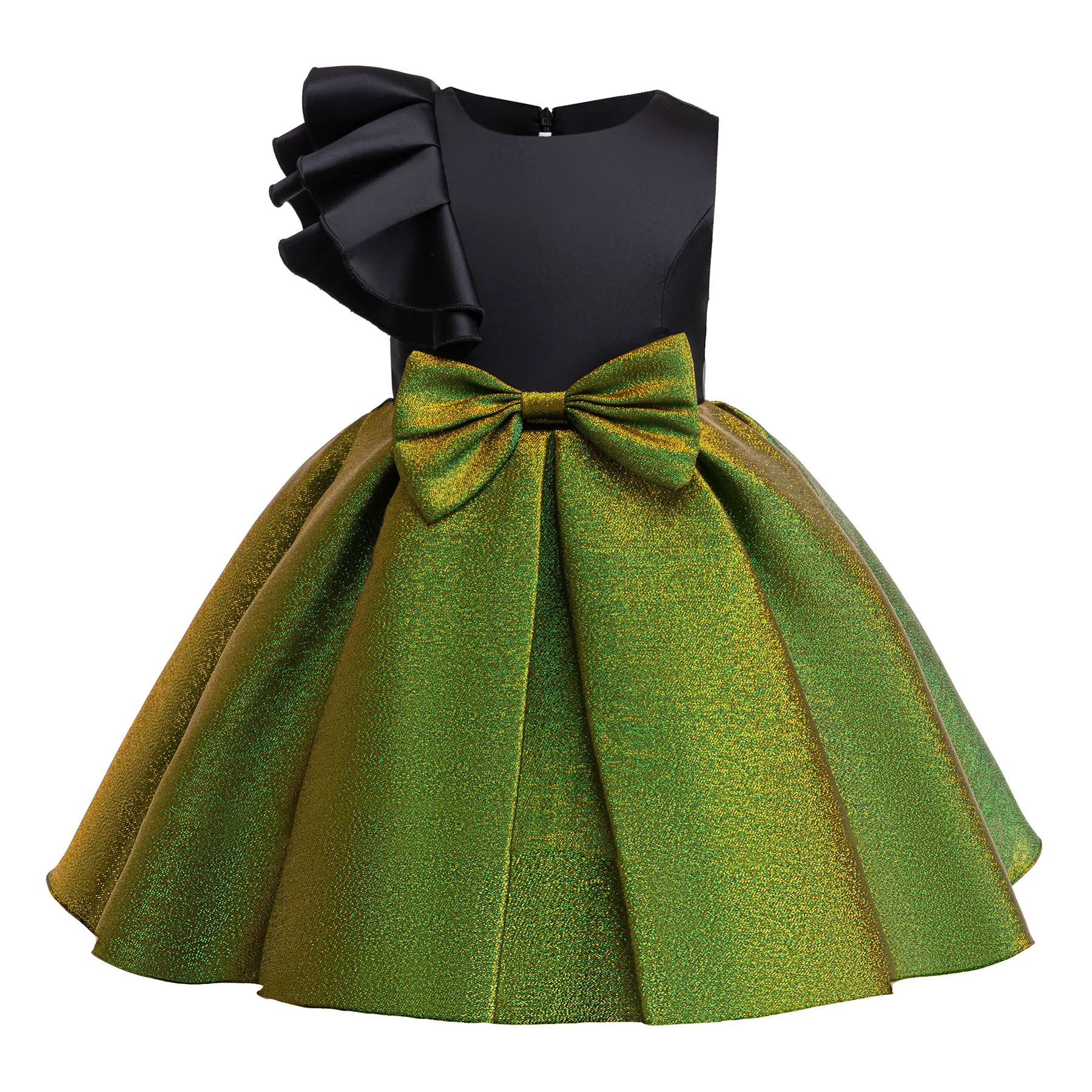 Girls Princess Glitter Fabric Splice Ruffle Sleeve Dress Ball Gown Pageant Evening Dresses ZT-8748