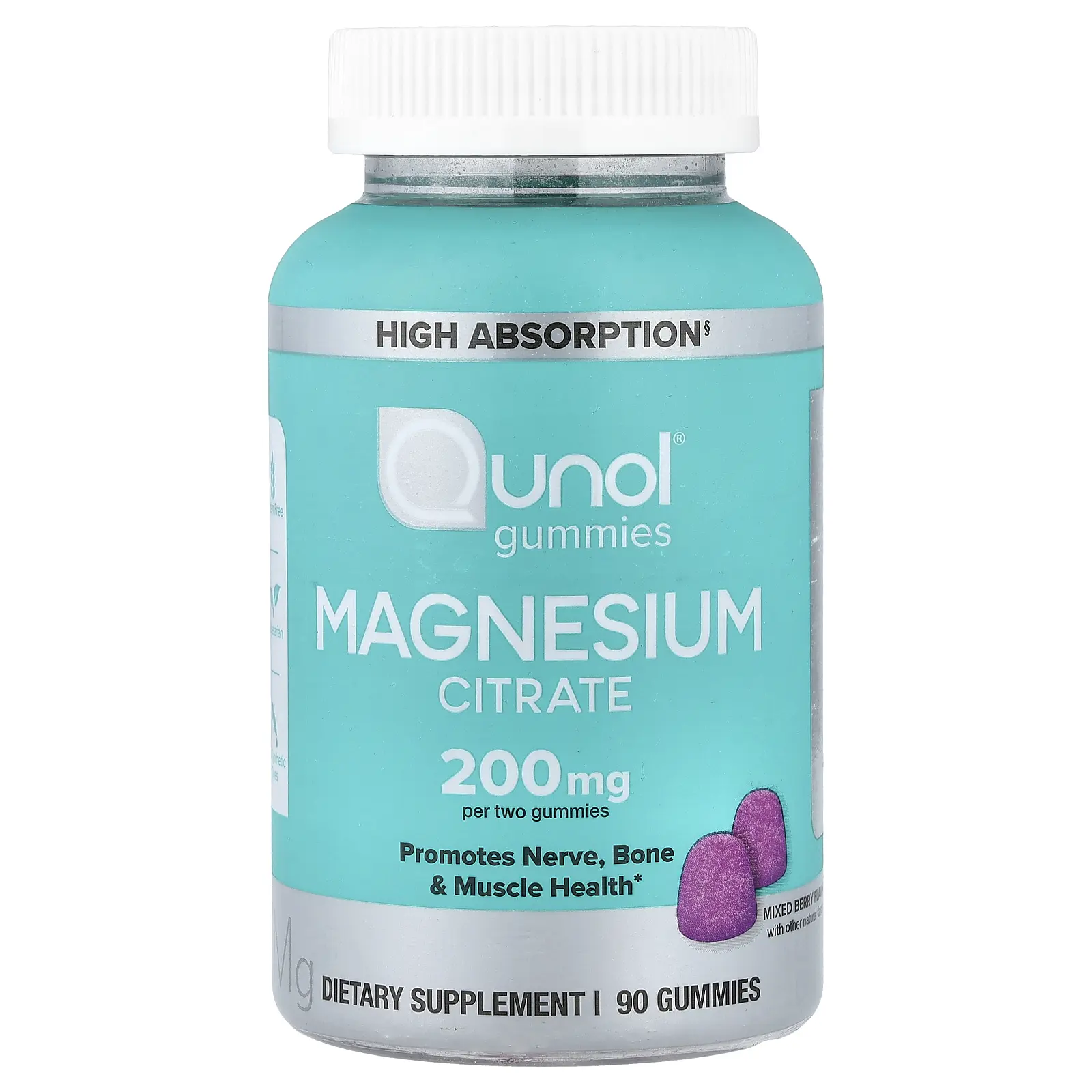 Qunol Magnesium Citrate Gummies, Mixed Berry, 90 Gummies (100 mg per Gummy)