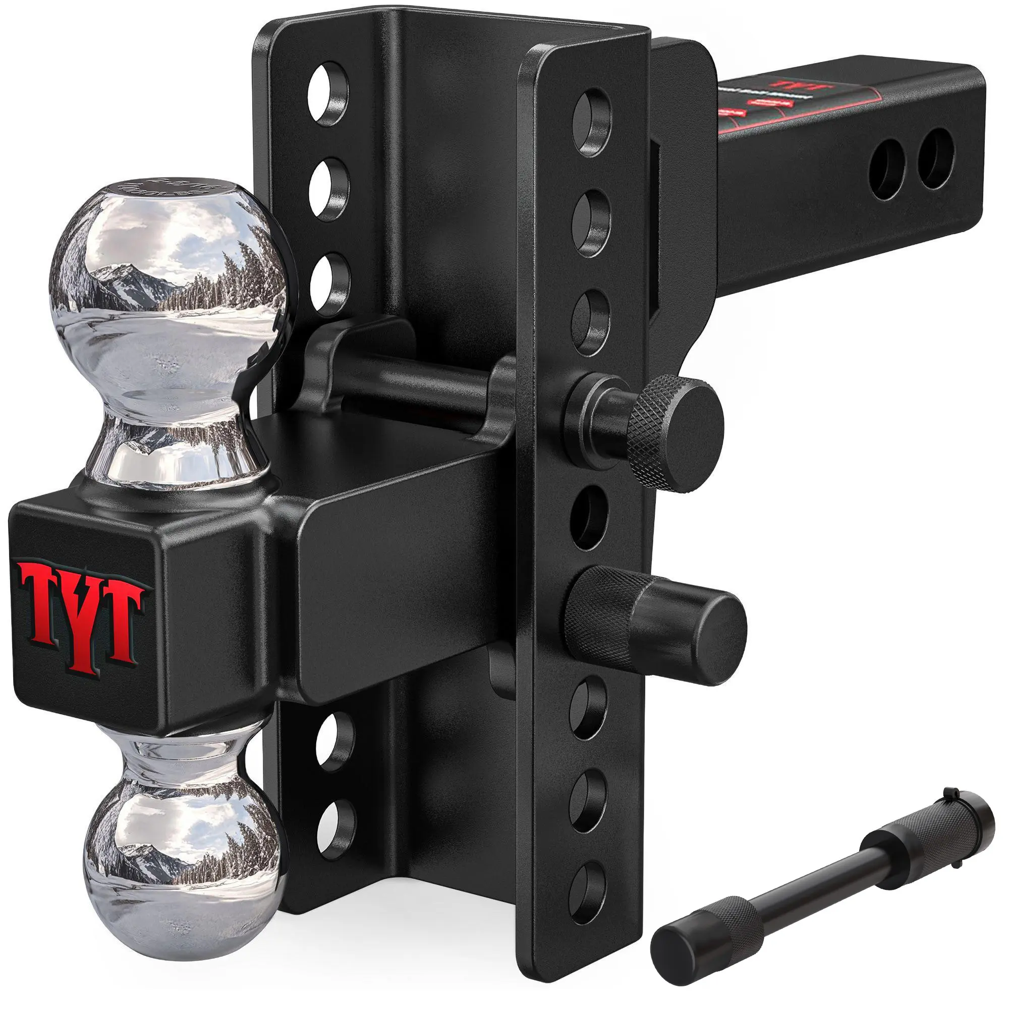 TYT Adjustable Truck Trailer Hitch for 2.5 inch Receiver, 6" Drop/Rise Tow Hitch with Dual Balls (2" & 2-5/16"), 12,500 lbs GTW, 2,200 lbs Tongue Weight, Includes Two Pin Locks & Hitch Tightener