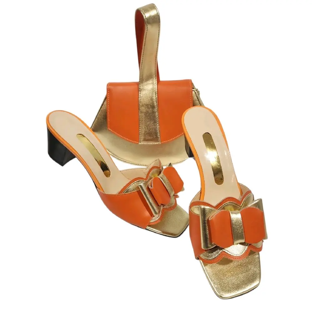 Women's Italian Shoes and Bag Size 39 - Orange and Gold Color