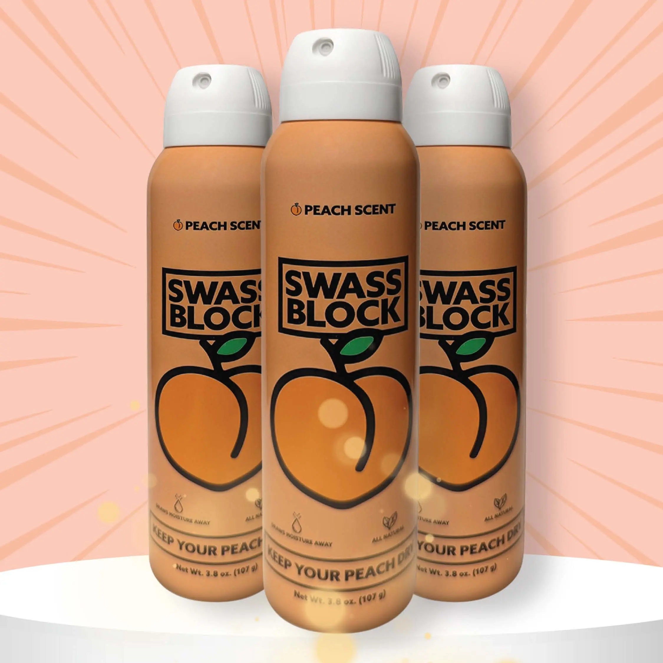 (3) Pack - Swass Block Personal Care Spray Peach Scented Antiperspirant – All Day Protection Gentle Sweat Block Spray –   Friendly Peach Deodorant Comfort