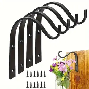 4pcs Fashion Metal Utility Hooks - Multi-Purpose Wall Mount Heavy-Duty Brackets for Hanging Plants, Lanterns, Bird Feeders, Wind Chimes, Mason Jar Sconces - Rustic Iron Decorative Hangers with Special Functions, Utility Hooks, Wall Plant Holder