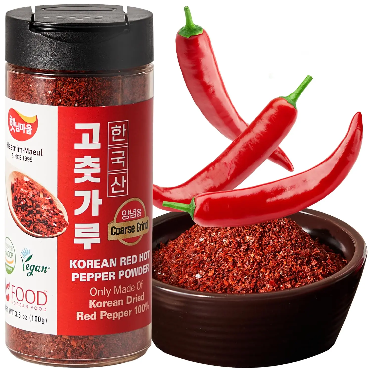Korean Red Chili Pepper Powder, Coarse Grind, Vegan, No MSG, Authentic Korean Cooking Spice, 100g (3.5 oz) Bag for Kimchi, Sauces & Seasoning