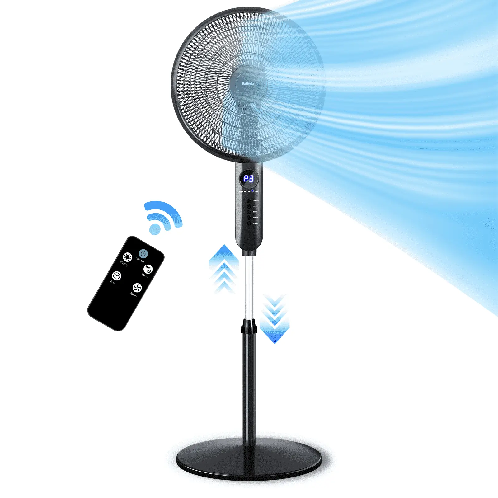 16" Oscillating Pedestal Fan with Remote, 3-Speed Stand up Fan with Adjustable Height and Tilt, Less Noise Cooling Fan, for Home Office Room Bedroom