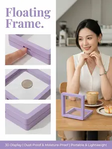 5-Pack (9cm×9cm) 3D Light Purple Floating Display Cases, Dustproof Jewelry Packaging, Jewelry Holder Organizer, Transparent Hanging Storage Boxes with Elastic Membrane, for Necklaces, Bracelets, Rings, Coins, Earrings & Brooches, Suitable as Gift Boxes
