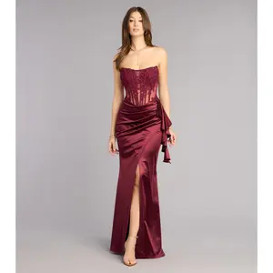 Sharon Floral Applique Satin Formal Dress