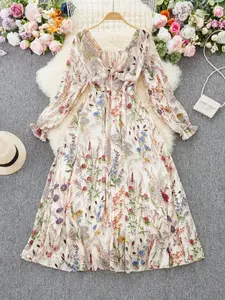 Elegant Floral Print Dress for Women, French Style Fashionable Ladies' Clothing, New Arrival European Inspired Design