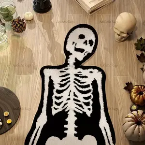 Halloween Skeleton Bath Mat, Soft Plush Absorbent Rug, Creative Holiday Decoration Carpet, Comfortable Bathroom Bedroom Floor Mat, Soft Area Rug, Home Decorative Rug
