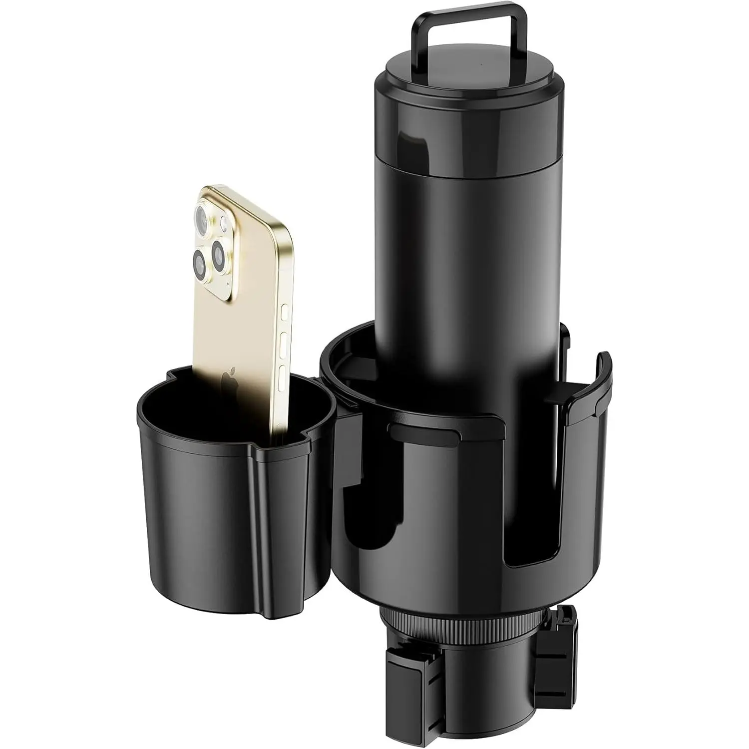 Basix by iOttie Adjustable Dual Cup Holder for Car - Aluminum Expandable Base, Oversized Main Compartment, Removable Second Cup/Phone Holder Attachment, Secure Grip, Fits Most Cars, Removable Parts