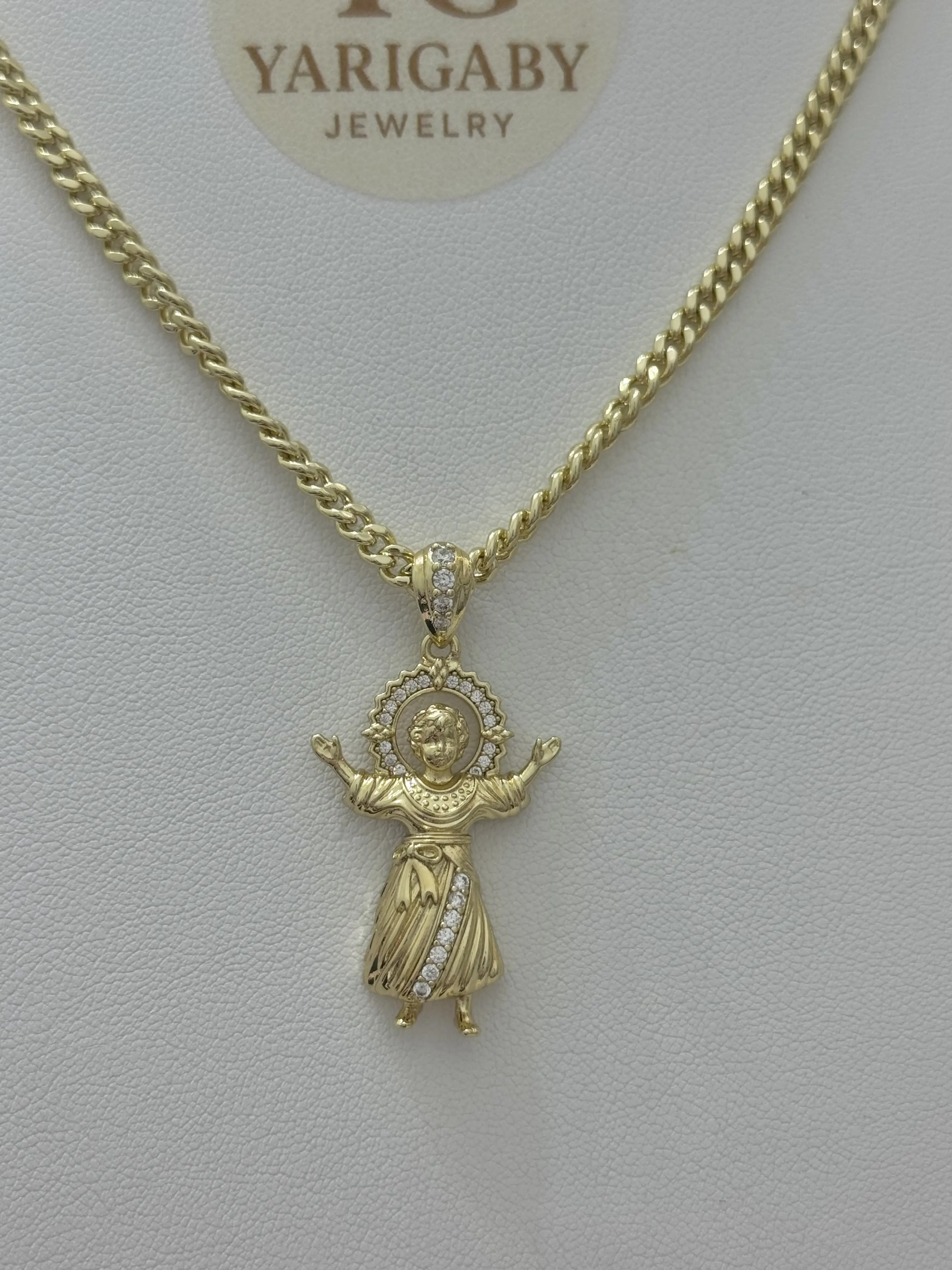 YARIGABY JEWELRY Cuban Chain 45cm with Divine Child Pendant Gold Plated Necklace for Men Women