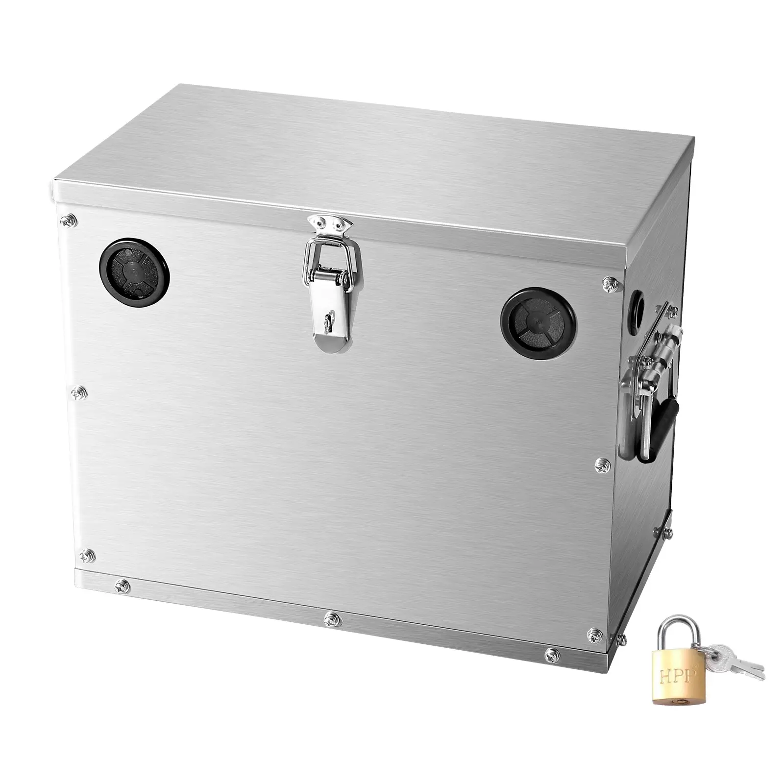 【toolupgrade】VEVOR Heavy Duty Durable Metal Battery Box, Group 24/31 Trolling Motor Battery Case with Lock Handle, Rubber Grommets, Handles, Lead-Acid Safe Stainless Steel Shell for Cars, Boats