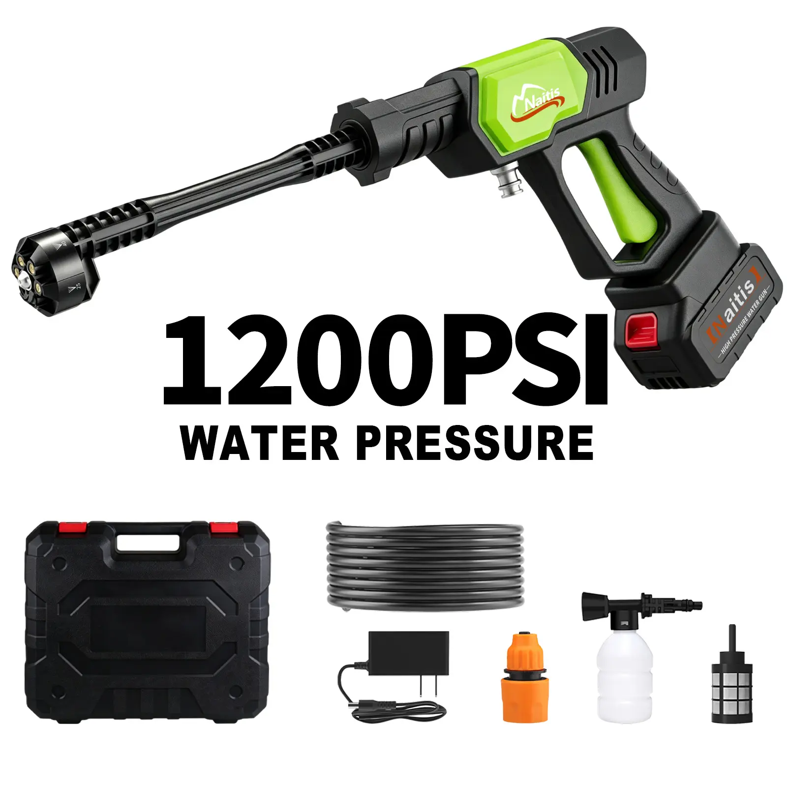 Cordless Pressure Washer, 1200PSI Brushless Portable Power Washer with 13000mAh Battery, 6‑in‑1 Nozzle, 27FT Hose for Car Patio Yard Cleaning
