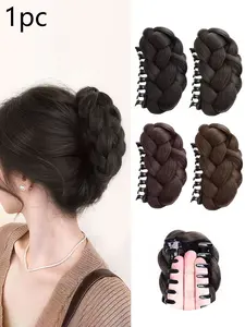1pc Realistic Natural Hair Clip Braided Ponytail Holder, High Crown Bun Updo Hair Accessory, Easy-To-Use Hair Styling Tool, Perfect for All Seasons, Ponytail Claw Clip, Synthetic Claw Clip, Hair Accessories For Braids