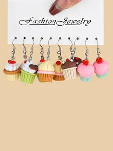 Cute Cake Resin Earrings Set, Sweet Kawaii Style Dangle Earrings, 10-Piece Jewelry Collection for Women & Girls