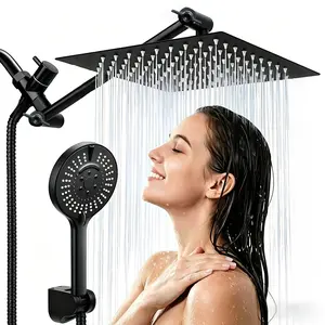 Shower Head 7'' Rainfall Stainless Steel 2-in-1 Hand Shower.Equipped with 3 Way Diverter Valve  Settings Handheld Shower Combo with Shower Holder and  Explosion-Proof Hose Black and Polished Chrome tandem showerhead system